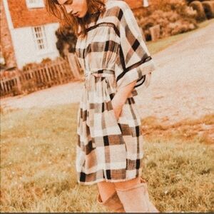 Anthropologie Plaid Dress in Black and Tan
